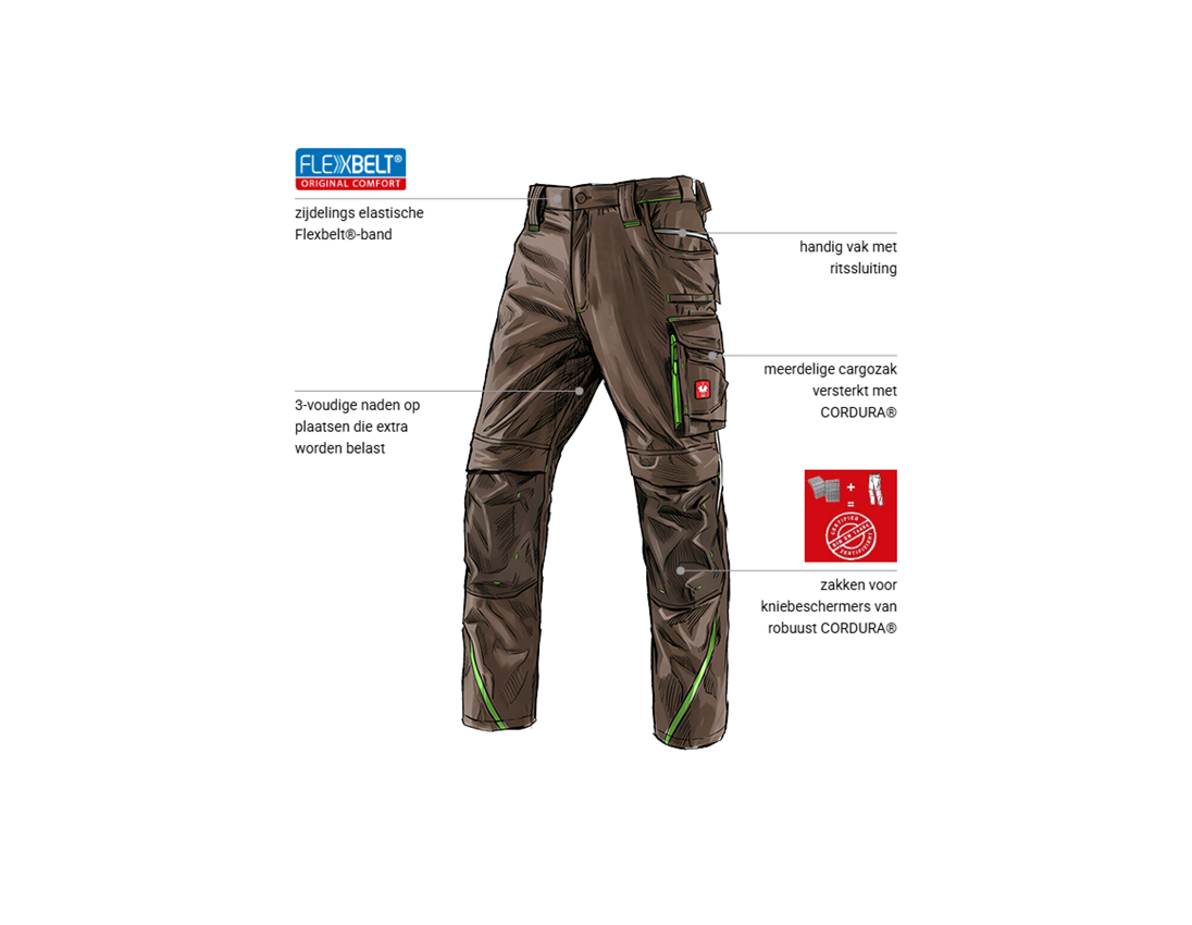 Kleding: Werkbroek e.s.motion 2020 + kastanje/zeegroen 1