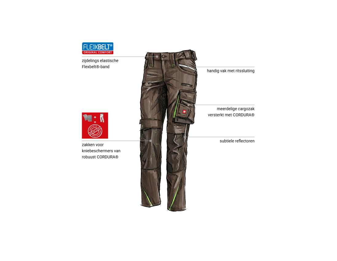 Kleding: Damesbroek e.s.motion 2020 + kastanje/zeegroen 1