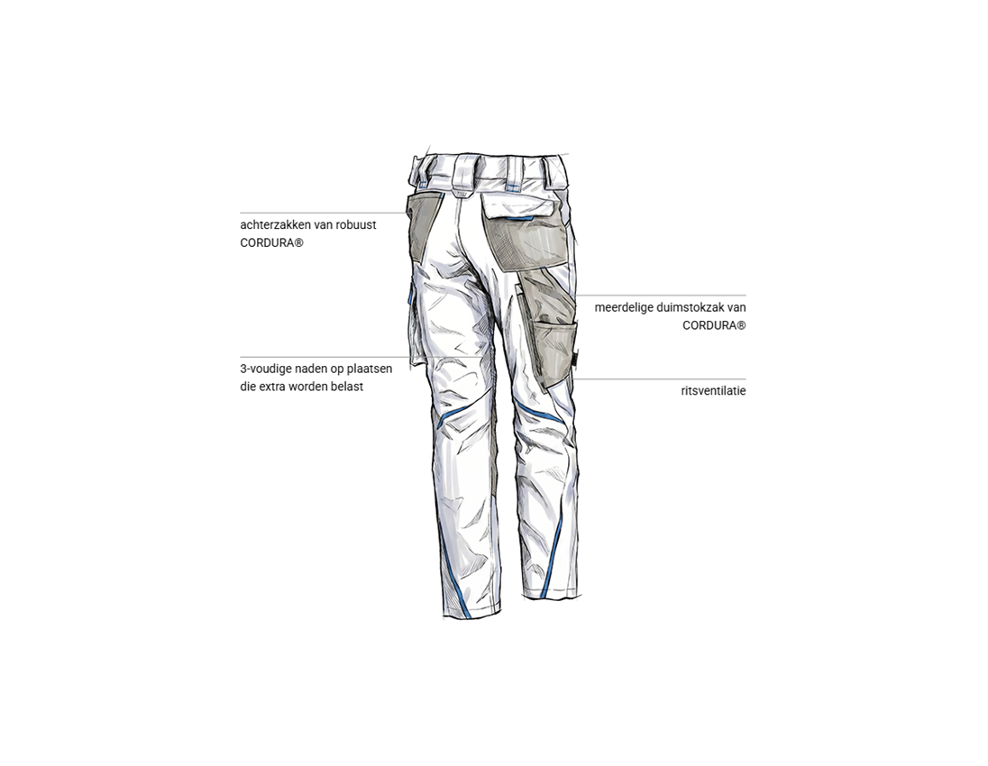 Kleding: Damesbroek e.s.motion 2020 + wit/gentiaanblauw 2