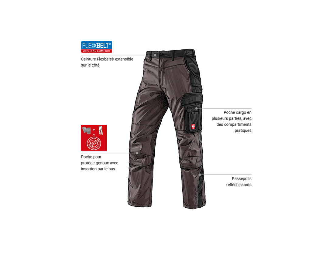 Mécatronicien automobile: Pantalon à taille élastique e.s.active + brun/noir 1