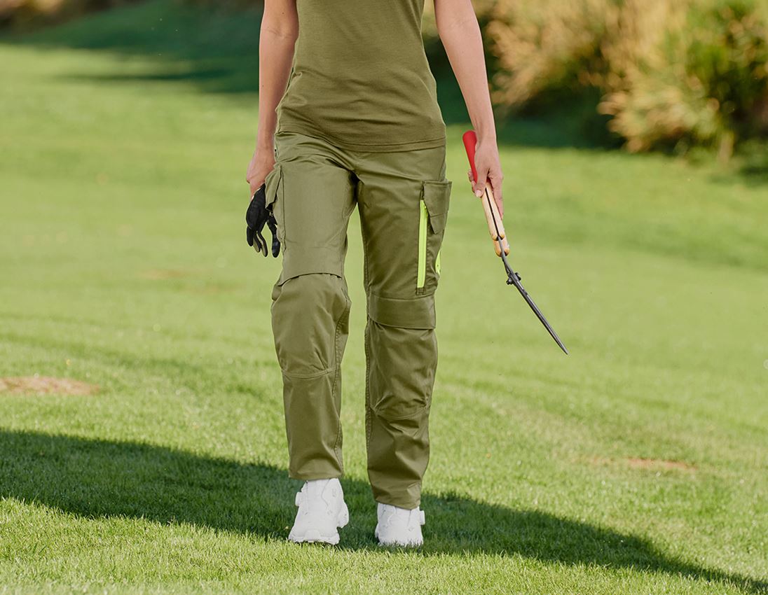 Pantalons de travail: Pantalon à taille élastique e.s.trail, femmes + vert genévrier/vert citron 1