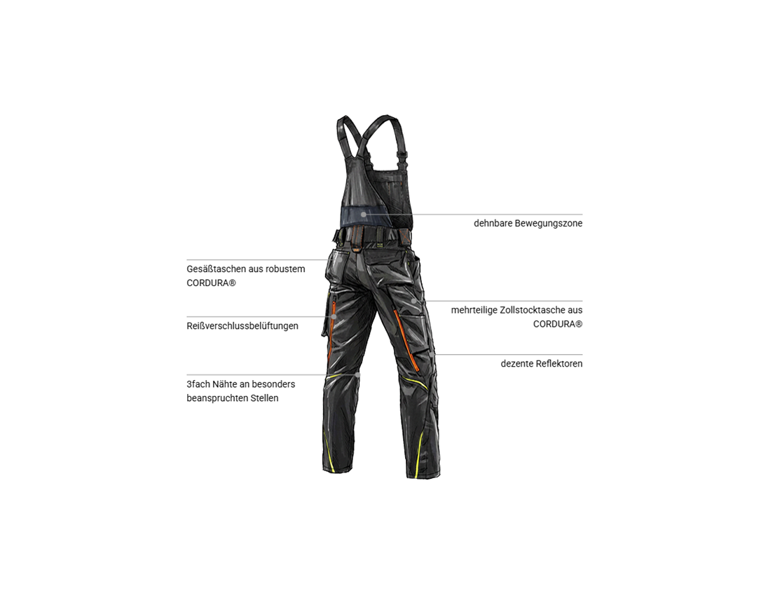 Themen: Latzhose e.s.motion 2020 + schwarz/warngelb/warnorange 2