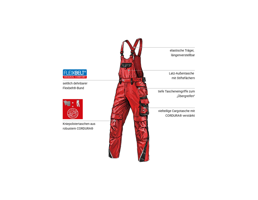 Kfz-Mechatroniker: Latzhose e.s.motion + rot/schwarz 1