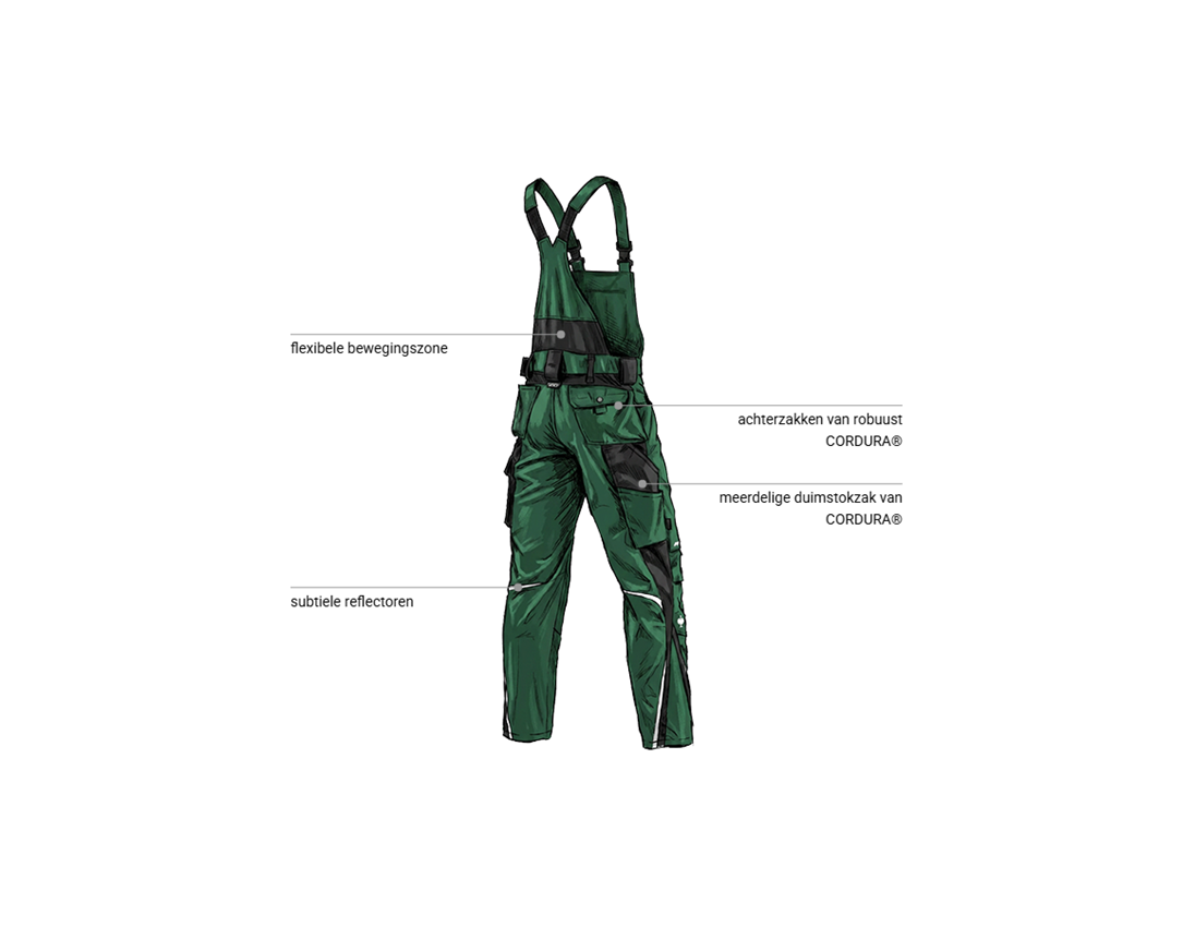 Automonteur: Tuinbroek e.s.motion + groen/zwart 2
