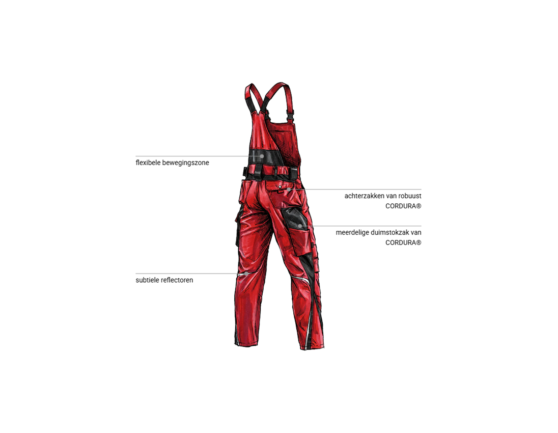 Automonteur: Tuinbroek e.s.motion + rood/zwart 2
