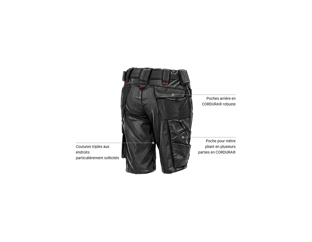 Pantalons de travail: Short e.s.motion 2020, femmes + graphite/rouge vif 2