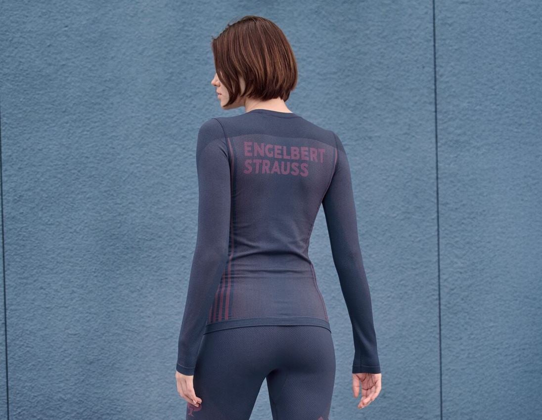 Thermo Ondergoed	: Funct.-Longsleeve e.s.trail seamless-warm, dames + diepblauw/tarapink 2