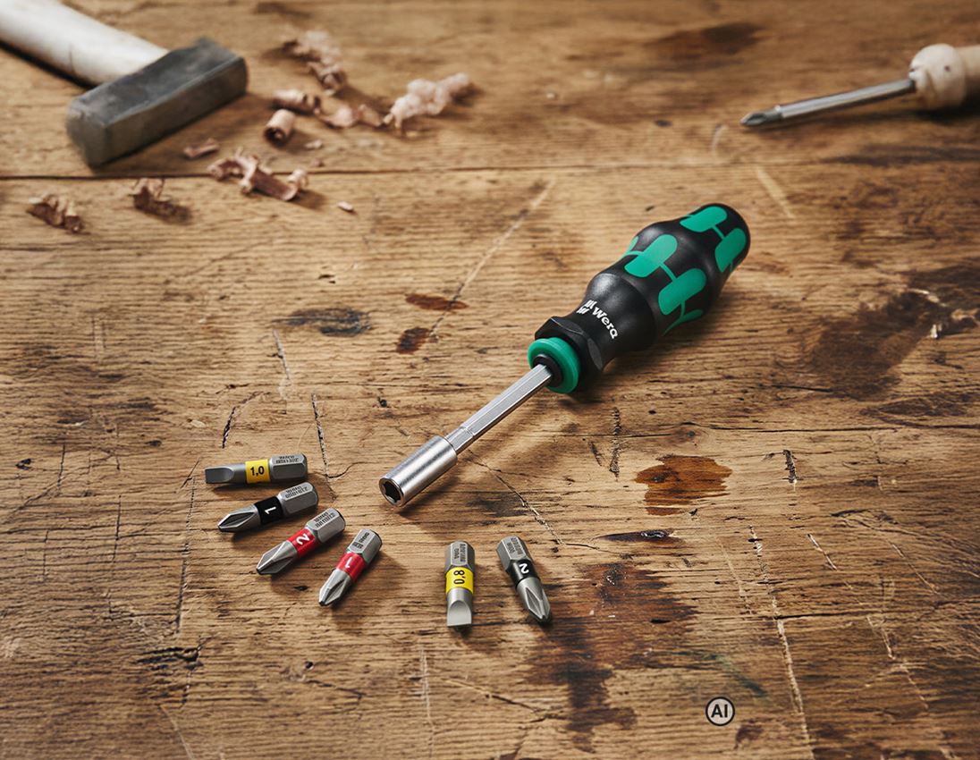 AI-gegenereerd / bewerkt - Gereedschap: Wera Kraftform Kompakt bithouder-set KK28, 6-delig