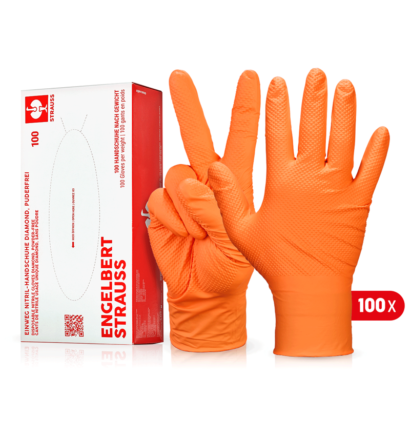 Sécurité au travail: Gants de nitrile usage unique Diamond, sans poudre + orange