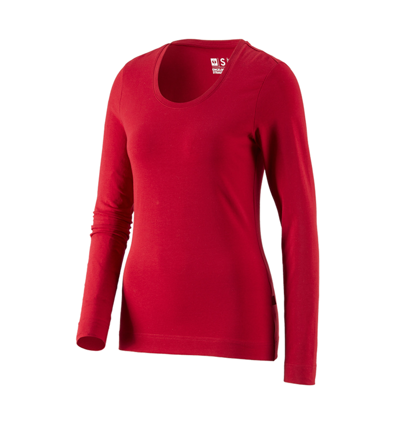 Bovenkleding: e.s. Longsleeve cotton stretch, dames + vuurrood