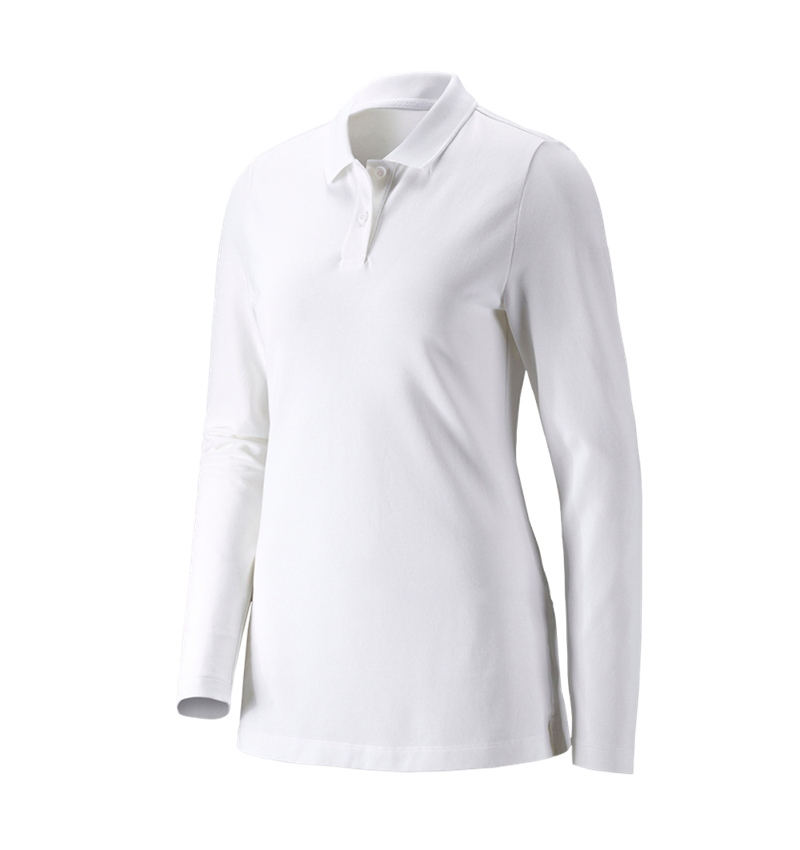 Hauts: e.s. Pique-Polo longsleeve cotton stretch,femmes + blanc
