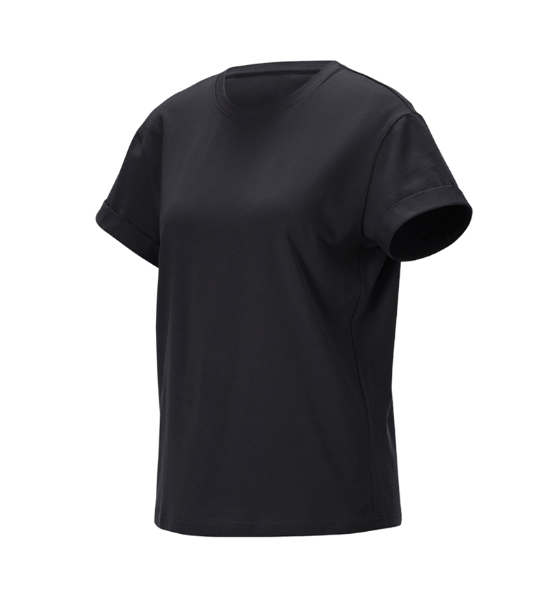 Hauts: e.s. T-Shirt cotton stretch rolled sleeve, femmes + noir 3