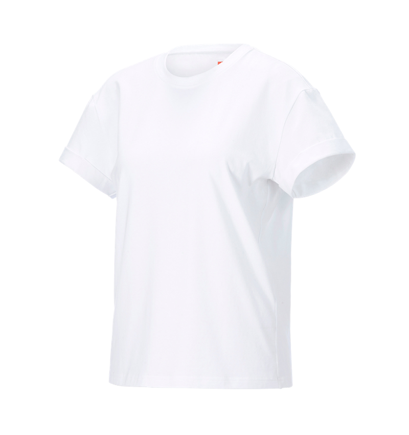 Hauts: e.s. T-Shirt cotton stretch rolled sleeve, femmes + blanc 4