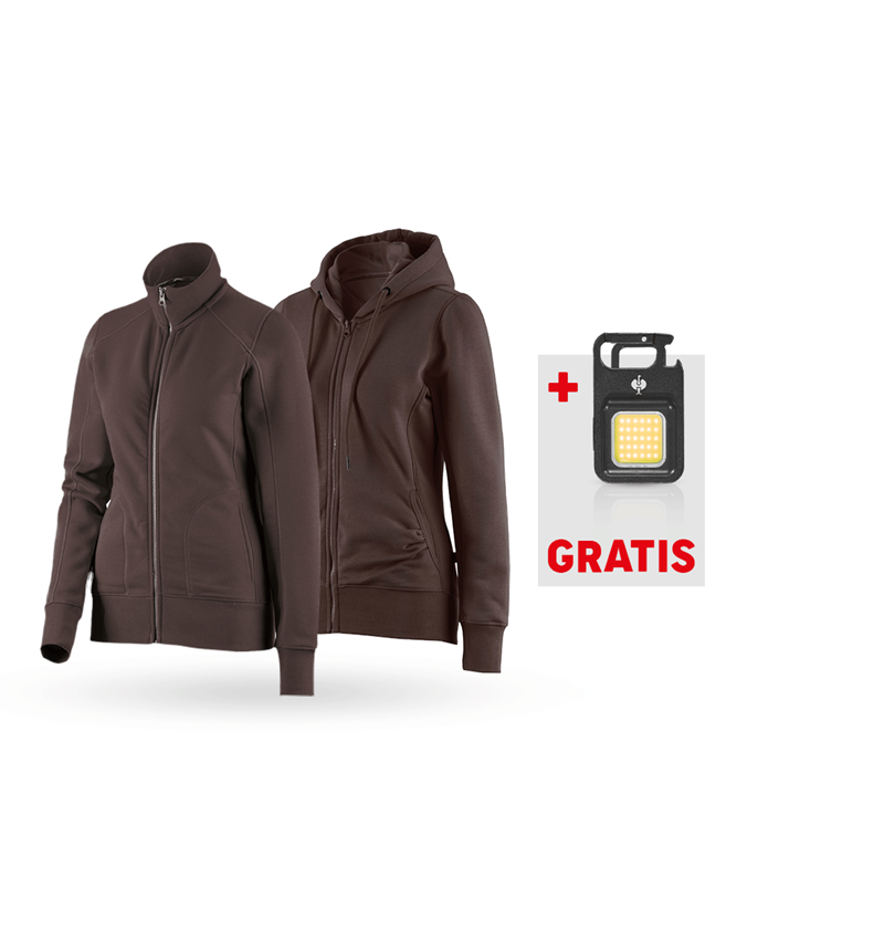 Kledingsets: SET: Sweatjack + Hoody-Sweatjack poly cotton,dames + kastanje