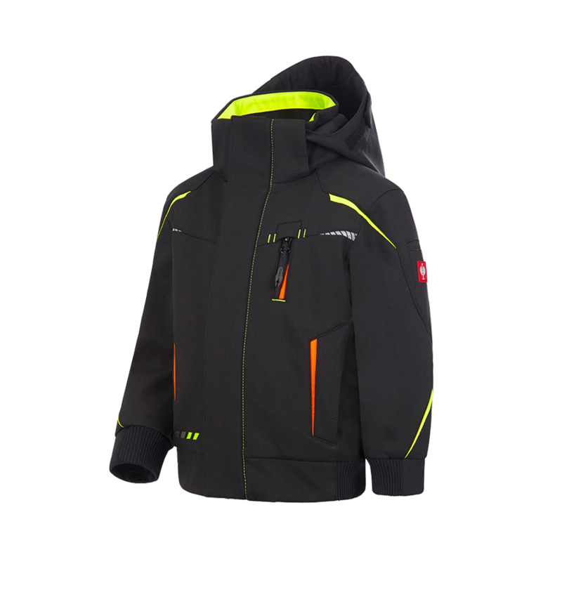 Jacken: Winter Softshelljacke e.s.motion 2020, Kinder + schwarz/warngelb/warnorange 2