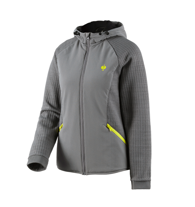 Jacken: Hybrid Kapuzenstrickjacke e.s.trail, Damen + basaltgrau/acidgelb 2