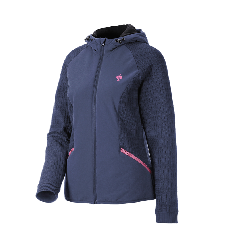 Jacken: Hybrid Kapuzenstrickjacke e.s.trail, Damen + tiefblau/tarapink 4