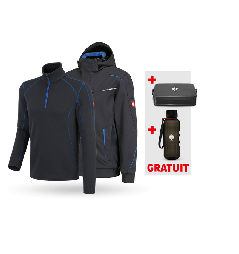 Vêtements: KIT : Veste softsh.hiver+pull cam. e.s.motion 2020 + graphite/bleu gentiane