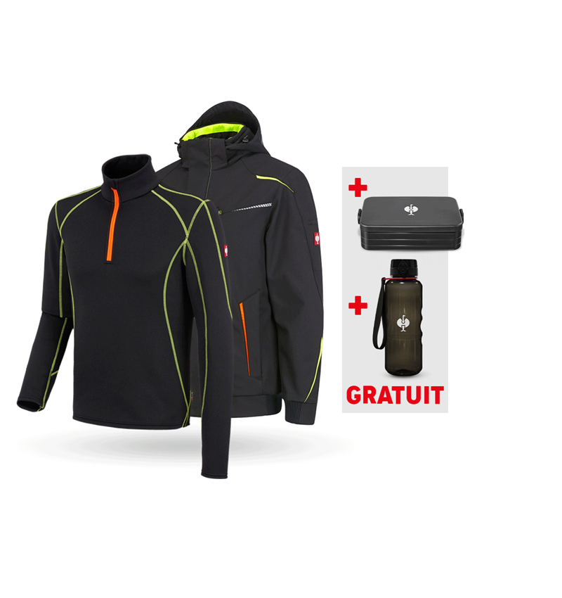 Vêtements: KIT : Veste softsh.hiver+pull cam. e.s.motion 2020 + noir/jaune fluo/orange fluo