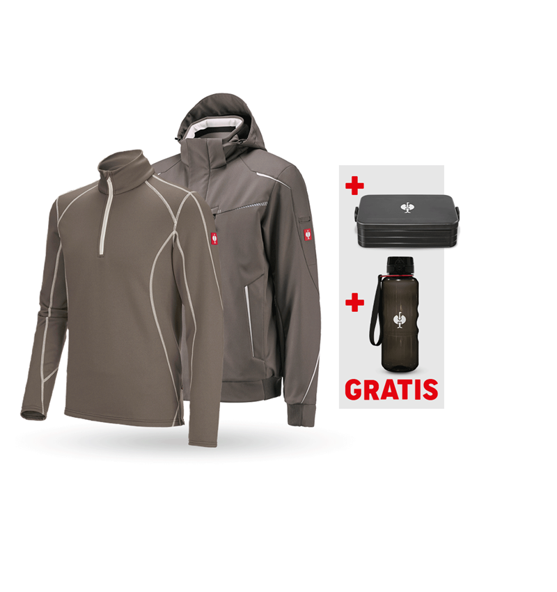 Bekleidung: SET:Winter Softshelljacke + Troyer e.s.motion 2020 + stein/gips