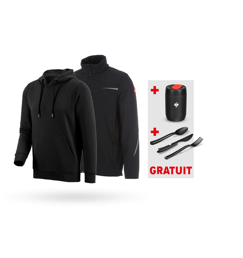 Vêtements: KIT : Veste softsh. e.s.motion 2020+pull à capuche + noir