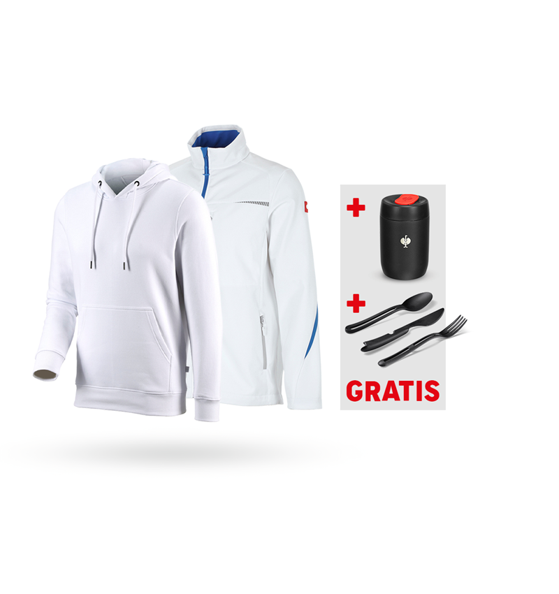 Kleding: SET: Softshelljack e.s.motion 2020 + hoody + wit/gentiaanblauw