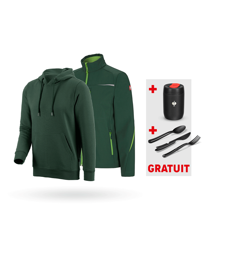 Vêtements: KIT : Veste softsh. e.s.motion 2020+pull à capuche + vert/vert d'eau