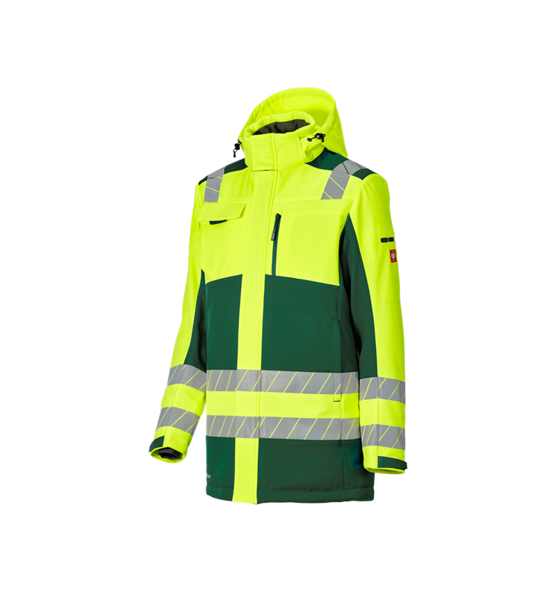 Arbeitsjacken: Warnschutz Winter Softshellparka e.s.motion 24/7 + grün/warngelb