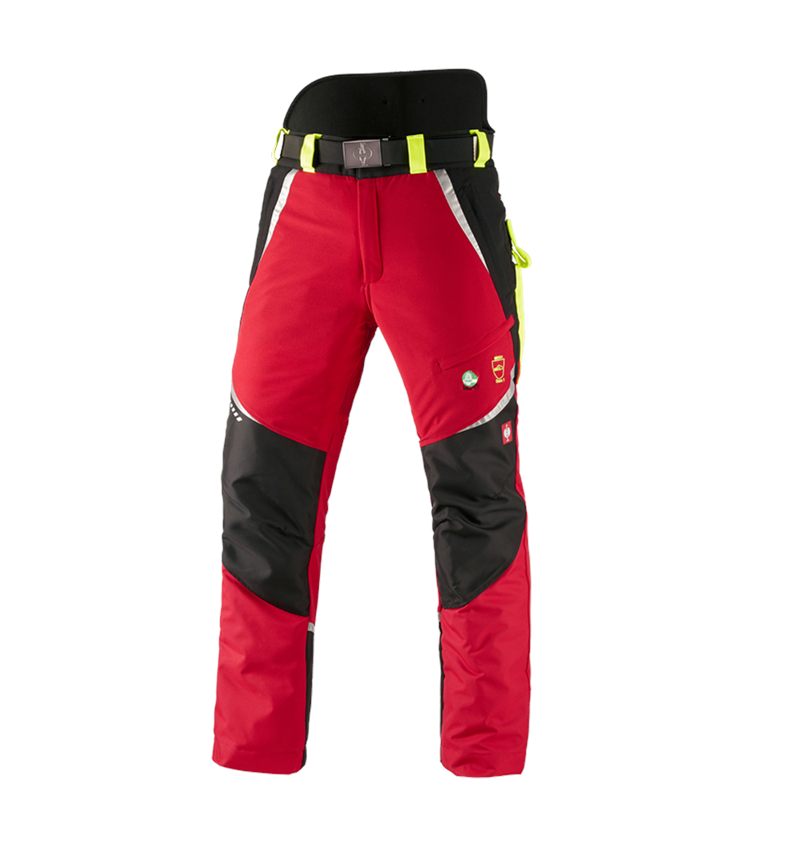 Pantalons de travail: e.s. Pantalon forestier élastique anticoupure, KWF + rouge/jaune fluo 2