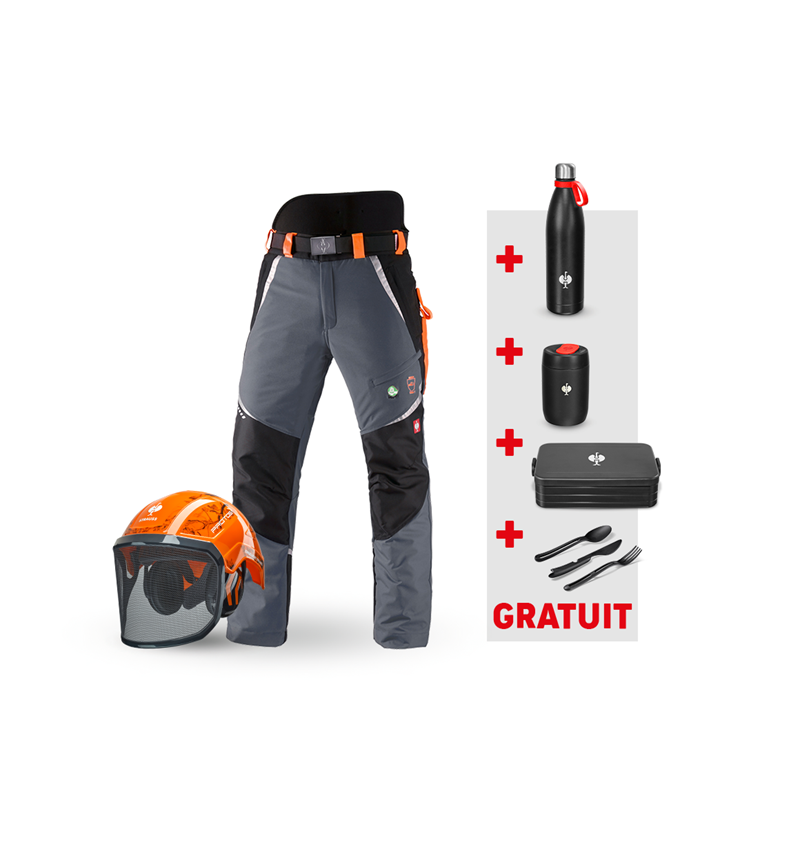 Vêtements: KIT : Pantalon e.s. anti-coupe KWF + casque + gris/orange fluo