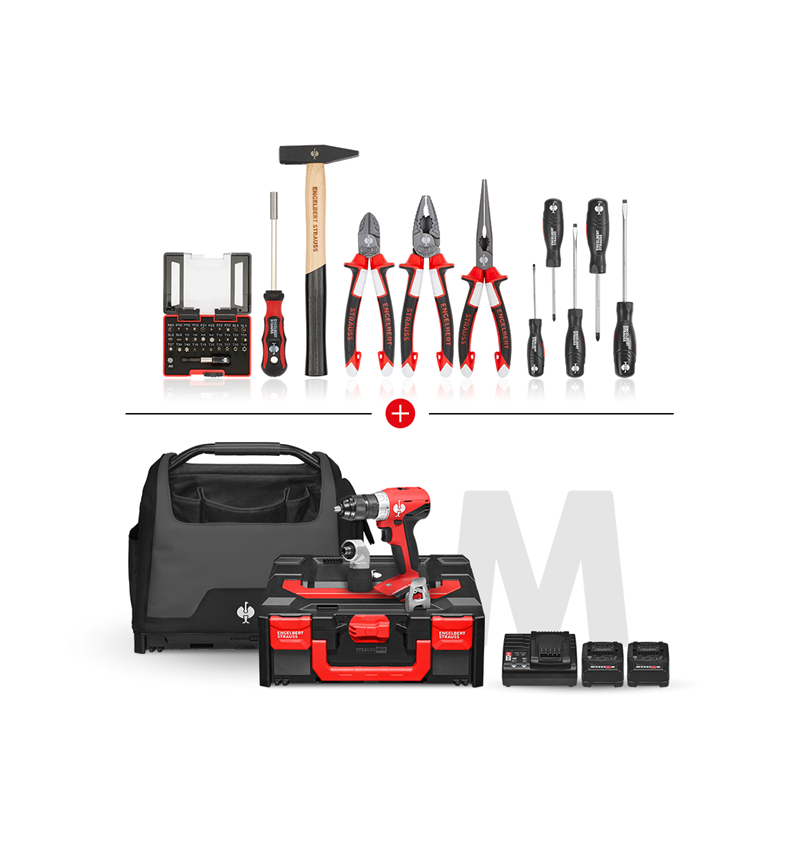 Elektrowerkzeuge: Multi Bohrschrauber-Set + STRAUSSbox Tasche offen + schwarz