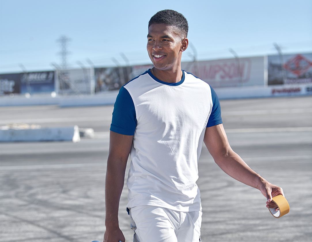 Onderwerpen: e.s. T-shirt cotton stretch bicolor + wit/gentiaanblauw