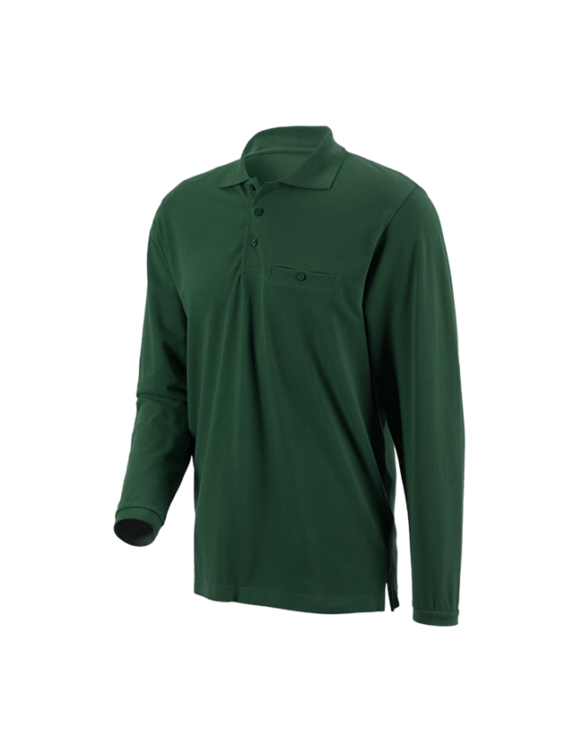Bovenkleding: e.s. Longsleeve-Polo cotton Pocket + groen