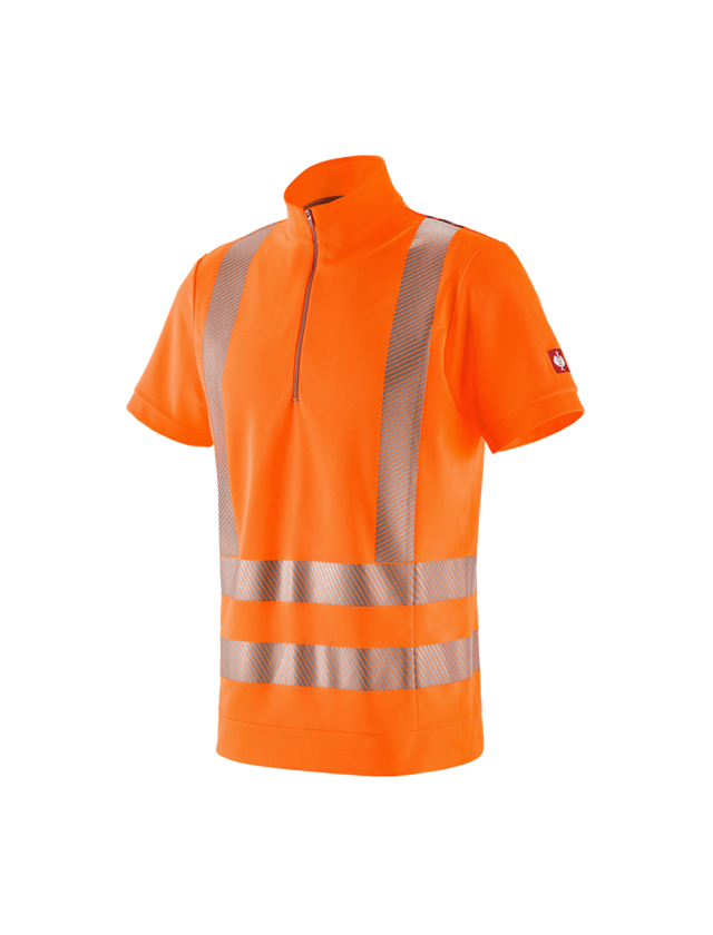 Hauts: e.s. T-shirt fermeture-éclair h.visib. fonct. UV + orange fluo