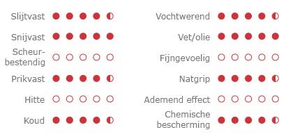 Ons toepassingsadvies- Het puntensysteem wordt getoond op de productpagina van elke handschoen