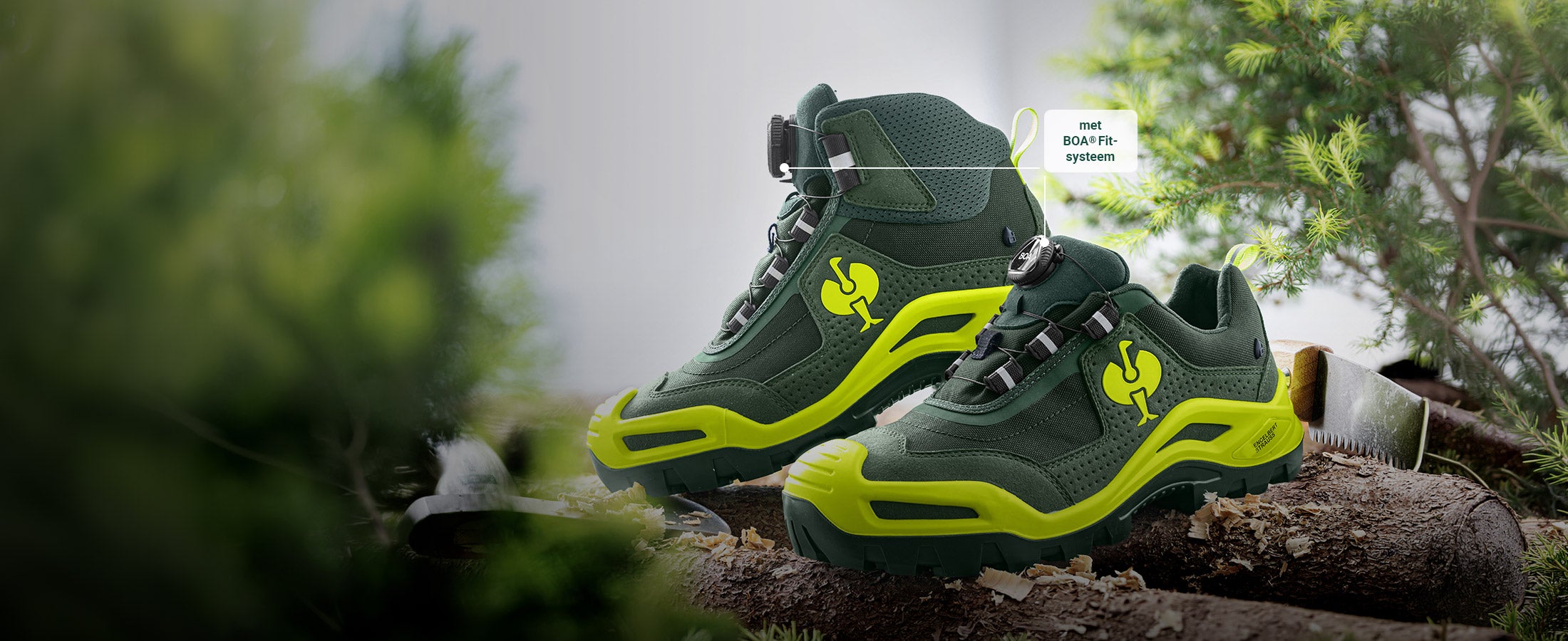 S3-veiligheidsschoenen Kastra II mid en low in groen/signaalgeel