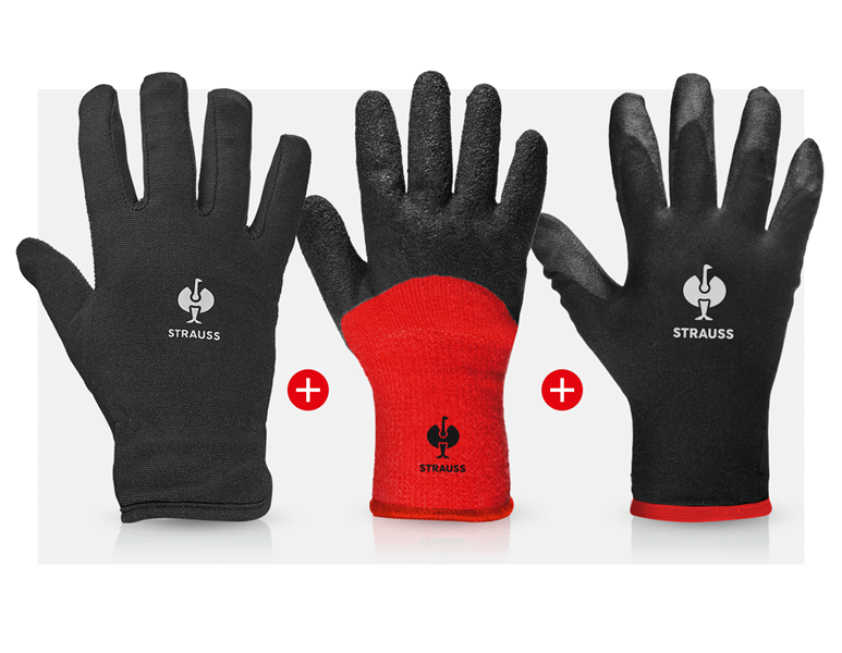Vue principale, Gants, Set de gants de protection, 3 pièces, noir