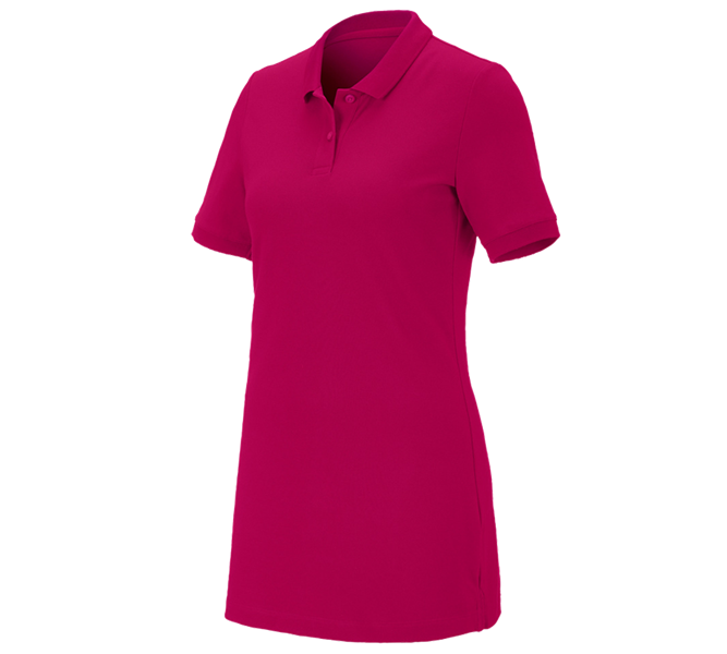 Vue principale, Polos, e.s. Pique-Polo cotton stretch, femmes, long fit, magenta