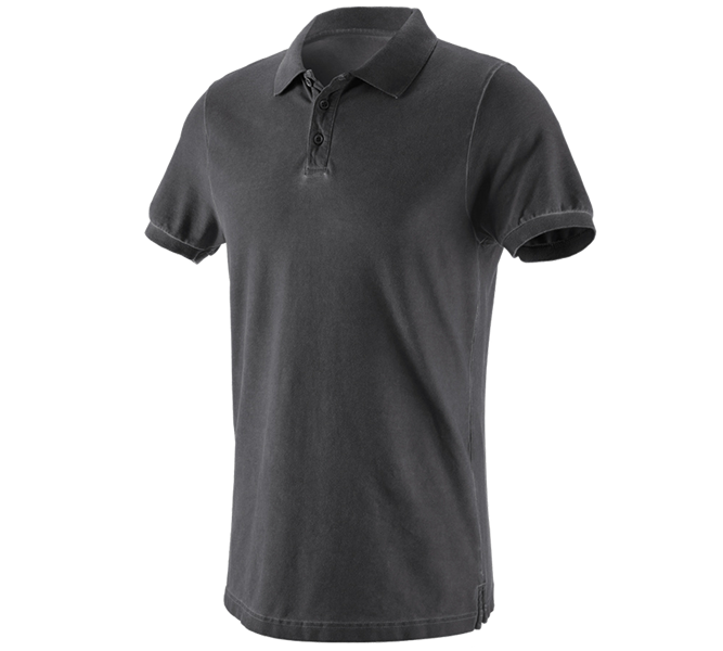Vue principale, Basics, e.s. Polo vintage cotton stretch, noir oxyde vintage