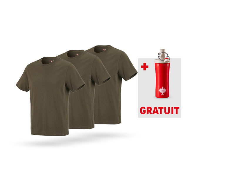 Vue principale, PROMOS, 3x e.s. T-shirt cotton + GRATUIT Gourde Clip, olive