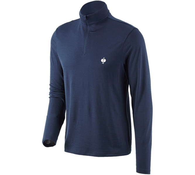 Vue principale, e.s.trail, Pull camionneur Merino e.s.trail, bleu profond/blanc