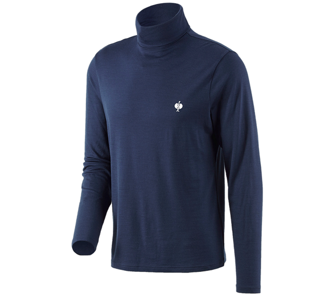 Hauptansicht, e.s.trail, Rollkragenshirt Merino e.s.trail, tiefblau/weiß
