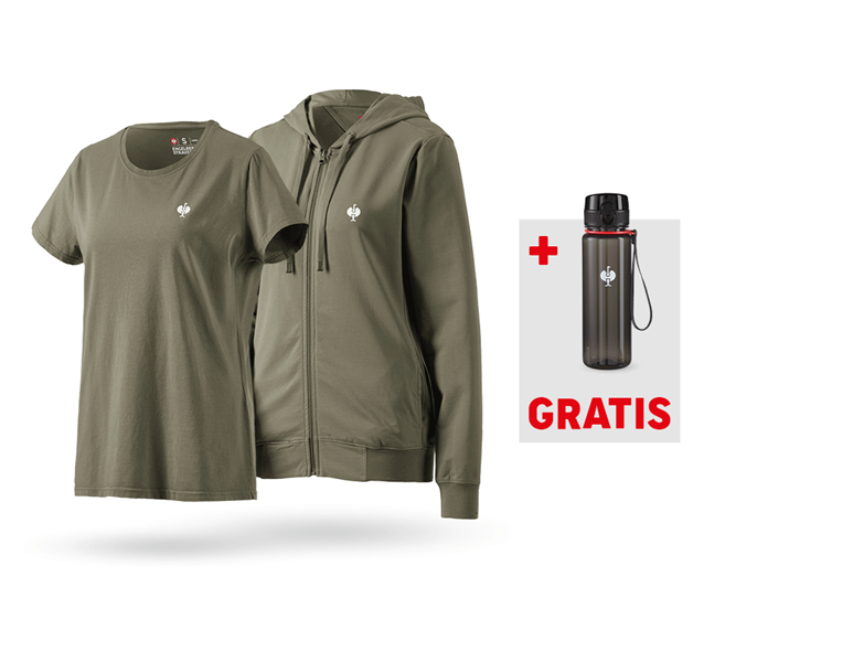 Hauptansicht, Aktions-Sets, SET:Kapuzensweatjacke+T-Shirt e.s.motion ten,Damen, moorgrün vintage