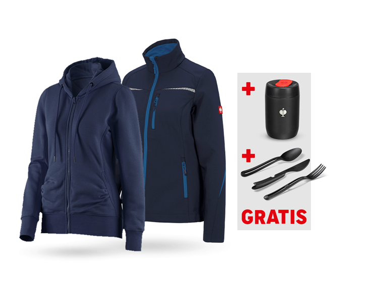 Hauptansicht, Größere Geschenke, SET: Softshelljacke + Hoody-Sweatjacke, Damen, dunkelblau/atoll