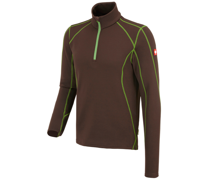 Vue principale, Hauts, Pull de fonct. thermo stretch e.s.motion 2020, marron/vert d'eau