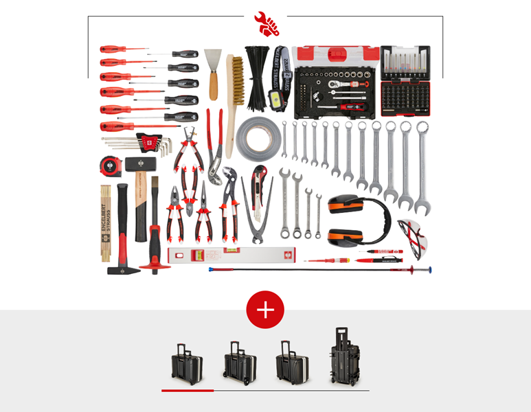 Vue principale, PROMOS, Jeu d'outils Allround Meister + chariot à outils