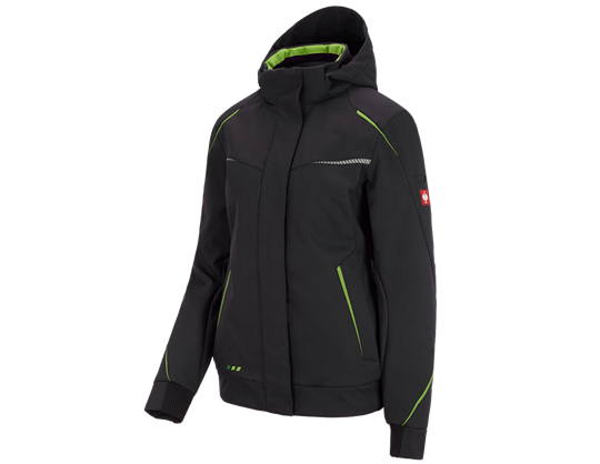 Hauptansicht, Winter­ Softshell­jacke e.s.​motion 2020, Damen, schwarz/seegrün