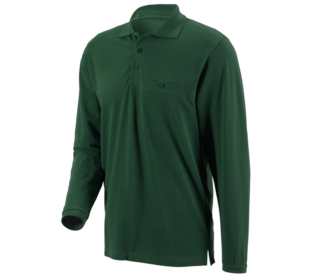 Hauts: e.s. Longsleeve polo cotton Pocket + vert