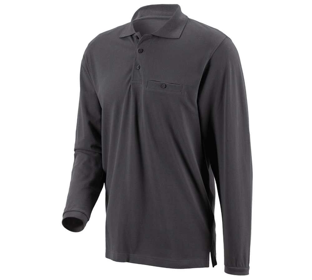 Hauts: e.s. Longsleeve polo cotton Pocket + anthracite