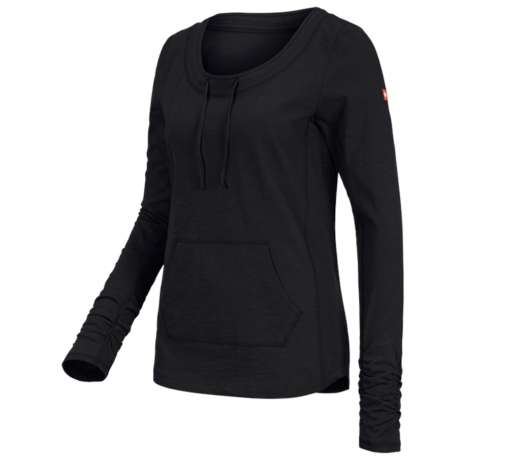 Themen: e.s. Longsleeve cotton slub, Damen + schwarz
